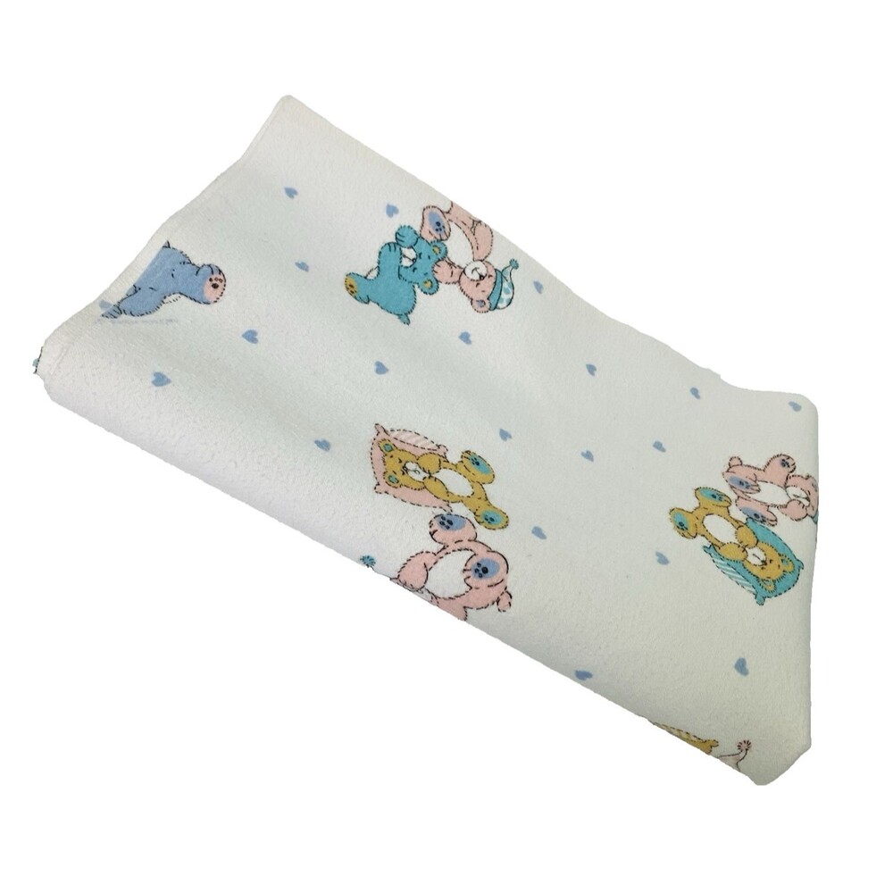 Vintage Sleeping Baby Bears & Hearts Fabric Nursery Sewing Crafting Blanket READ
